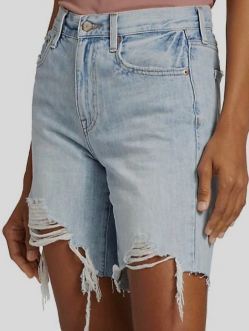 pistola Light Blue Distressed High-Rise Denim Shorts